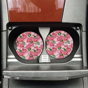 Cute Pink Roses Car Coasters 2 Pack